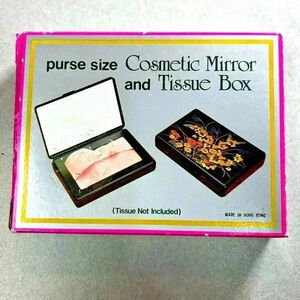 Vintage Folding Purse Mirror with Tissue Holder Make-Up Lipstick Organize Beauty